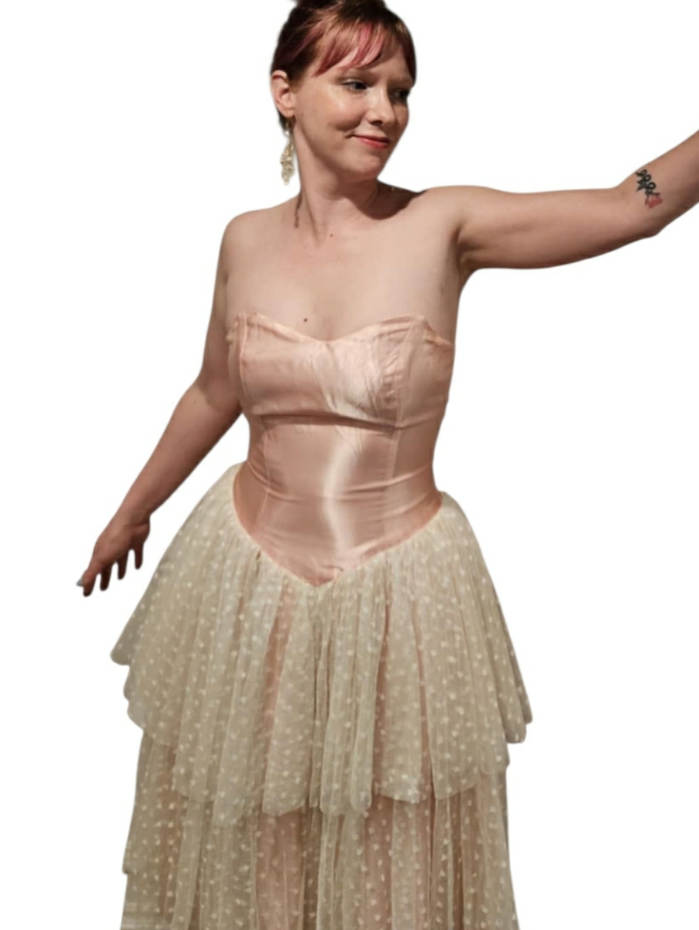 VINTAGE Strapless Blush Satin & Ivory Tulle GLINDA Dress Size SM